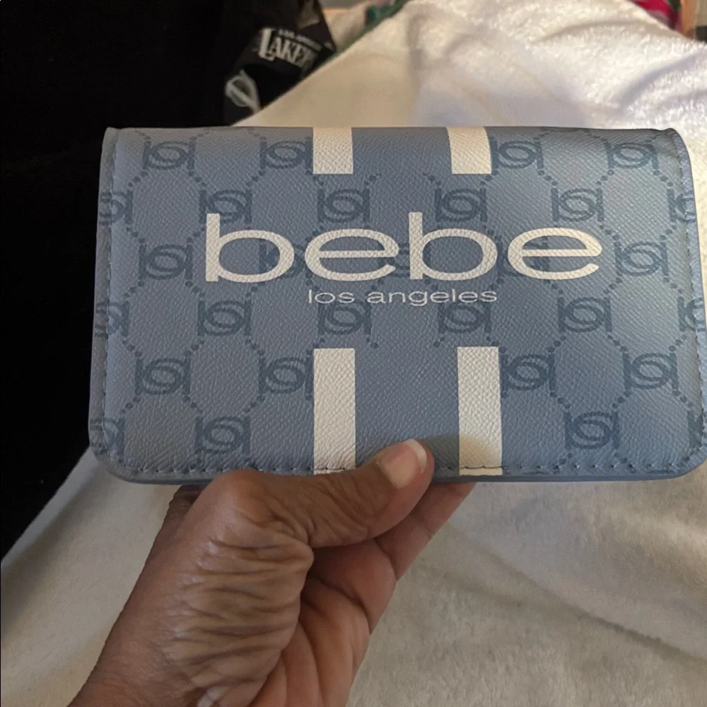 Bebe Sky Blue Clutch with Gold Accents - Picture 4 of 5